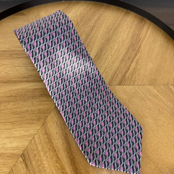 Ermenegildo Zegna Silk Necktie Pink Gray Leaf Made in Italy Mens - Picture 1 of 6